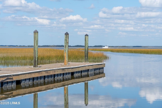 view of dock with a water view