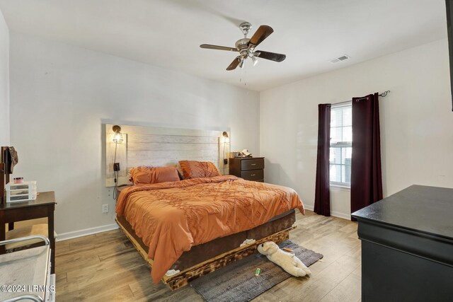 bedroom featuring ceiling fan and wood-type flooring