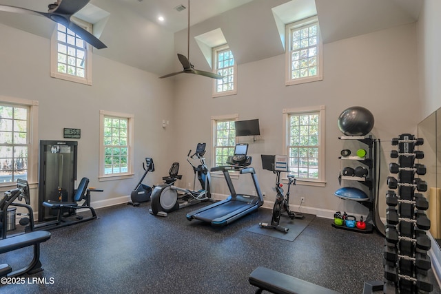 workout area with a towering ceiling