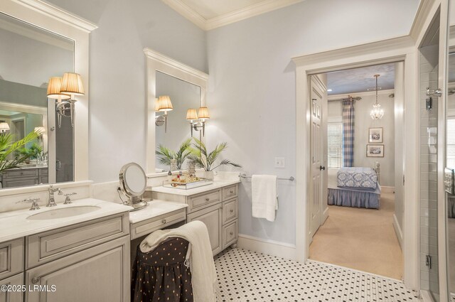 bathroom featuring crown molding and vanity