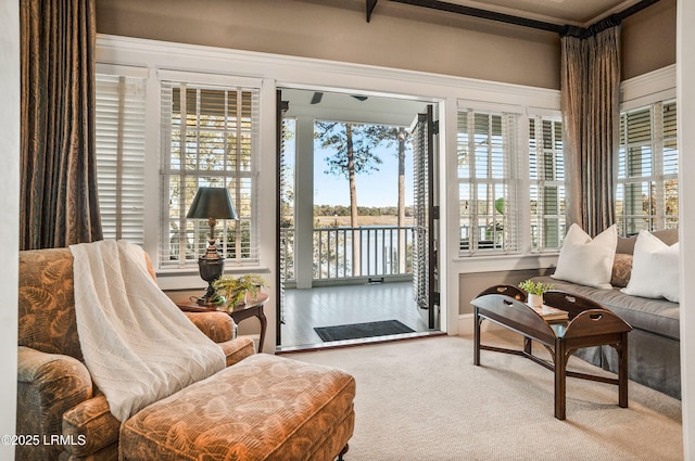 sunroom with a water view