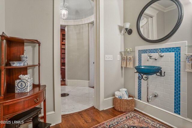 bathroom with wood-type flooring and sink