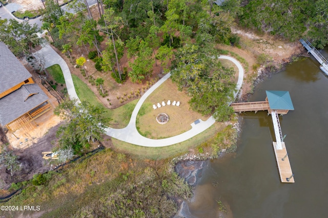 bird's eye view featuring a water view