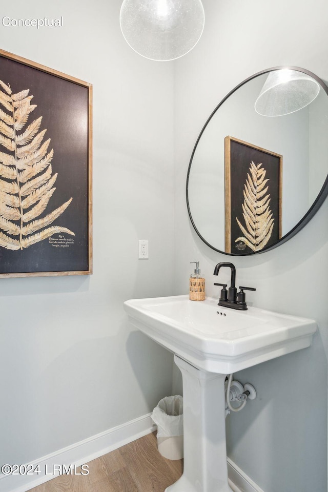 bathroom with sink and hardwood / wood-style flooring