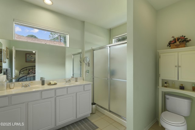 11 Argent Way, Bluffton, SC 29909 - bathroom with ensuite bath, a shower stall, double vanity, tile patterned flooring, and toilet