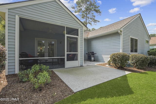 11 Argent Way, Bluffton, SC 29909 - back of house with french doors, a patio area, a sunroom, and a shingled roof