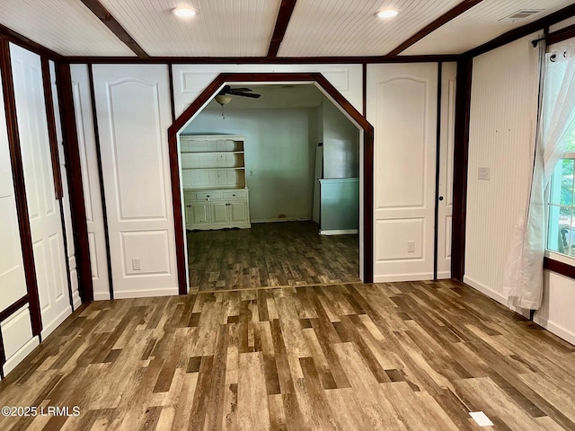 24 James F Byrnes St, Ladys Island, SC 29907 - unfurnished living room with wood finished floors, a ceiling fan, beam ceiling, and recessed lighting