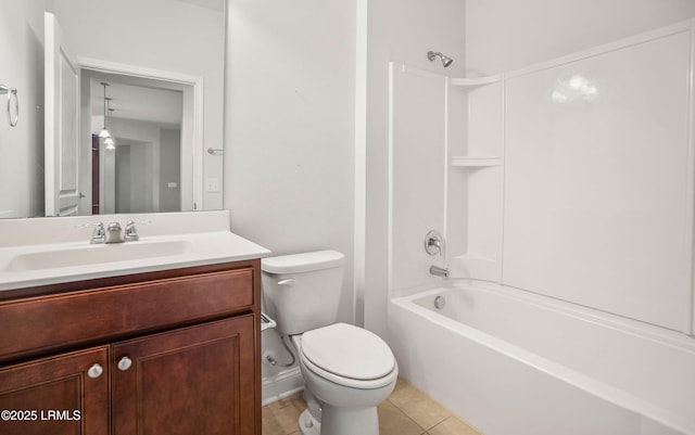 full bathroom with vanity, tile patterned flooring, toilet, and washtub / shower combination