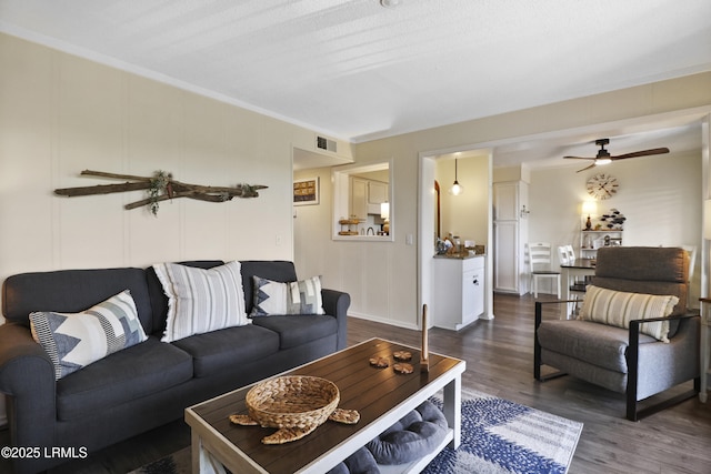40 Folly Field Rd Unit 340, Hilton Head Island, SC 29928 - living area with dark wood-style floors and a ceiling fan