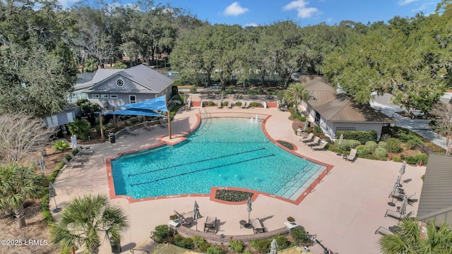 pool with a patio area