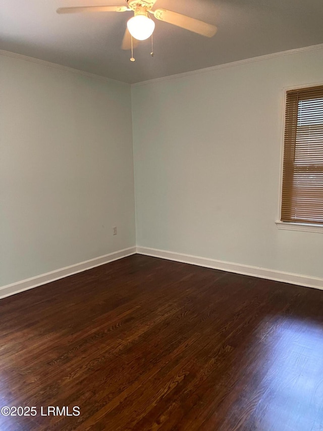 1806 6th St, Beaufort, SC 29902 - empty room featuring dark wood-type flooring, ornamental molding, a ceiling fan, and baseboards