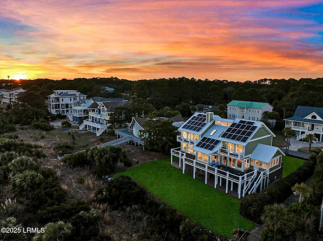 view of aerial view at dusk