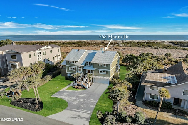 aerial view featuring a water view