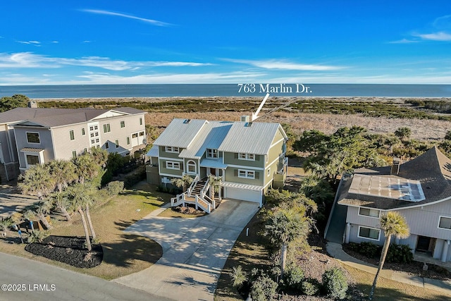 aerial view with a water view