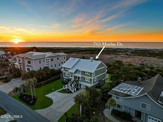 aerial view featuring a water view