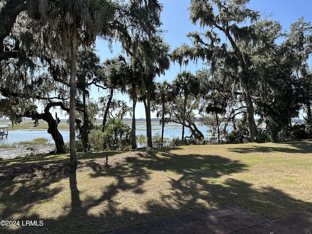 view of yard with a water view