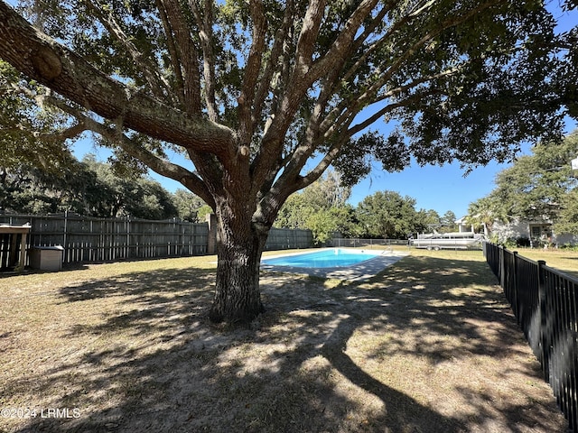 view of yard featuring a fenced in pool