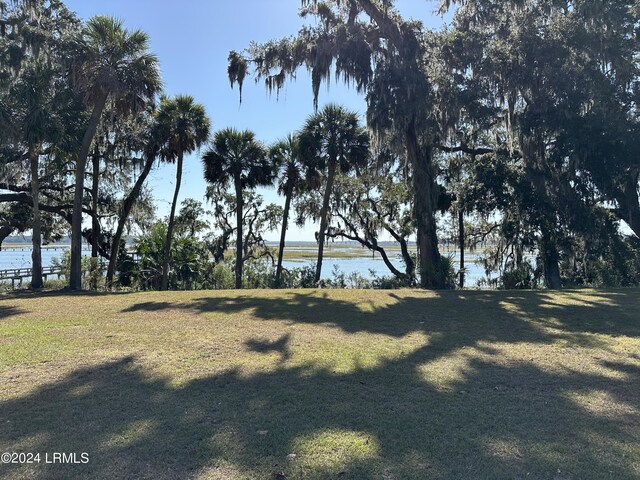 view of yard with a water view