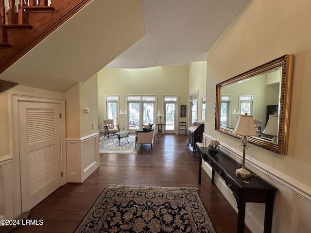 foyer entrance featuring dark hardwood / wood-style floors