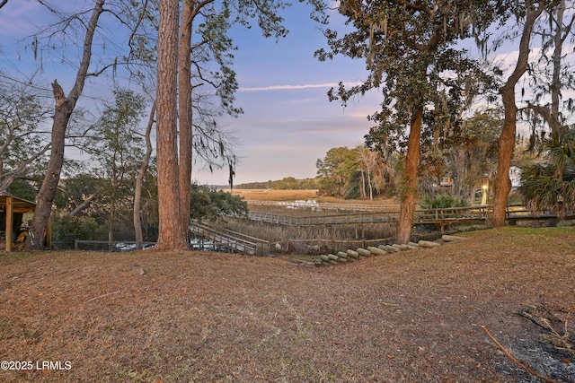 view of yard at dusk