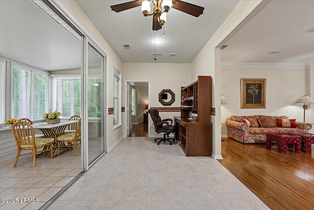 10 Screven Ct, Bluffton, SC 29909 - office with ceiling fan, baseboards, and light wood-style floors