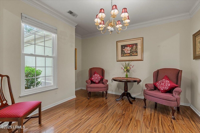 10 Screven Ct, Bluffton, SC 29909 - sitting room featuring wood finished floors, a chandelier, crown molding, and baseboards