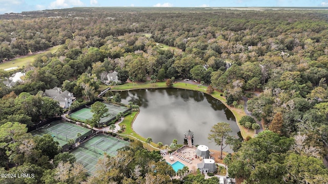 aerial view featuring a water view