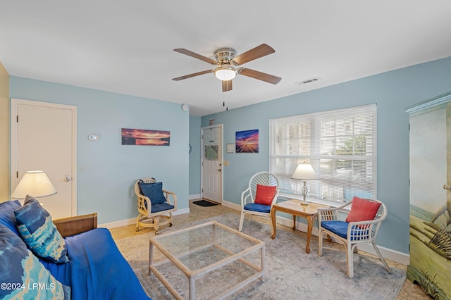 living room featuring ceiling fan