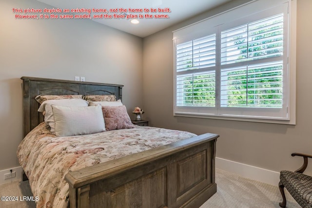 bedroom with light colored carpet