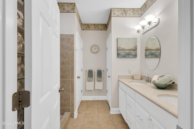 bathroom with vanity and tile patterned floors