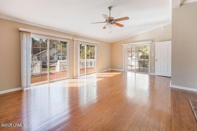 1 Wateree Ct, Beaufort, SC 29902 - unfurnished room with ceiling fan, lofted ceiling, wood finished floors, and crown molding