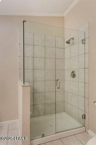 1 Wateree Ct, Beaufort, SC 29902 - full bathroom with crown molding, tile patterned flooring, and a shower stall