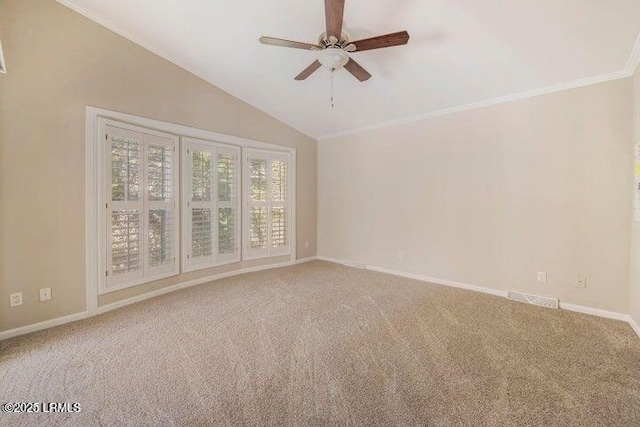 1 Wateree Ct, Beaufort, SC 29902 - unfurnished room featuring carpet flooring, a ceiling fan, vaulted ceiling, and crown molding