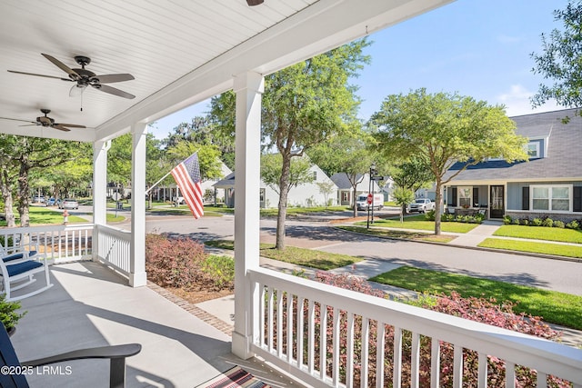 view of patio / terrace featuring covered porch and ceiling fan