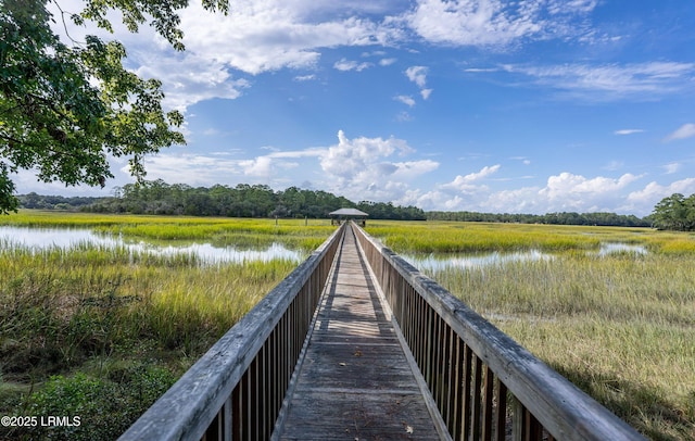 view of dock with a water view