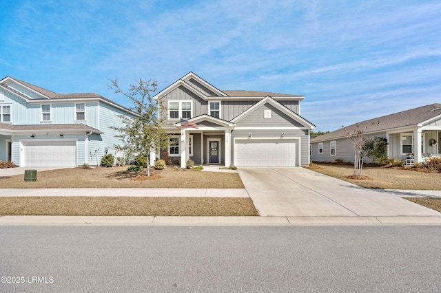 craftsman-style home with board and batten siding and concrete driveway