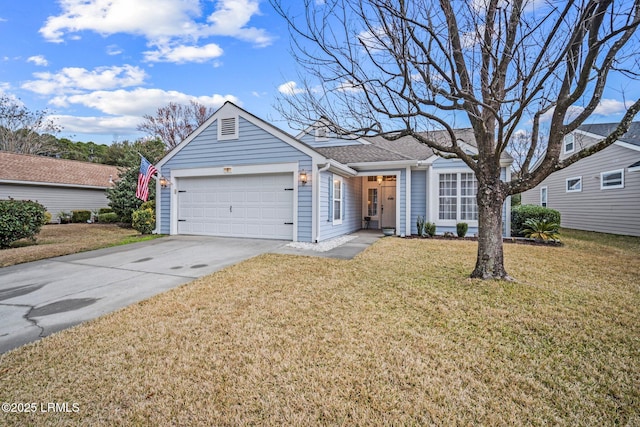 ranch-style house with a front lawn and a garage