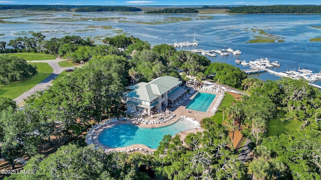 aerial view with a water view