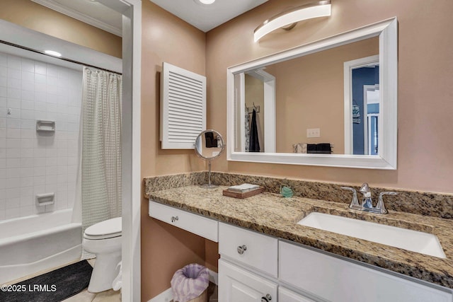 full bathroom featuring vanity, toilet, and shower / bath combo with shower curtain