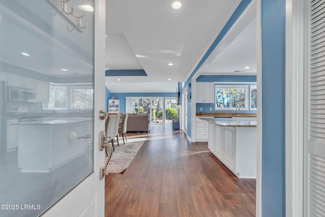 interior space with dark wood-type flooring