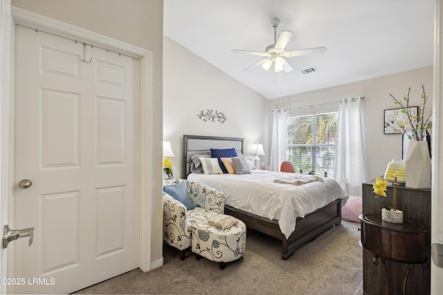 897 Fording Island Rd Unit 2708, Bluffton, SC 29910 - bedroom with carpet, lofted ceiling, and ceiling fan