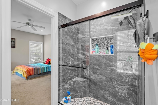 2654 Broad St, Beaufort, SC 29902 - full bathroom featuring a stall shower, ensuite bathroom, and ceiling fan