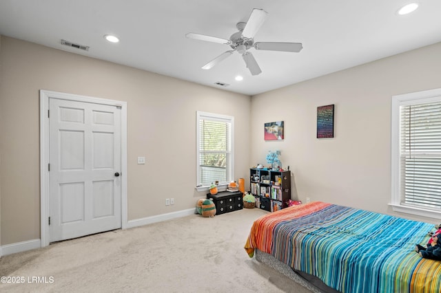 2654 Broad St, Beaufort, SC 29902 - carpeted bedroom with recessed lighting, baseboards, and a ceiling fan