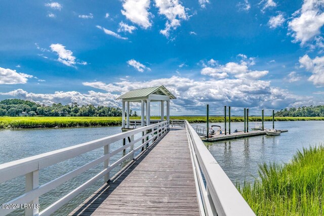 dock area with a water view