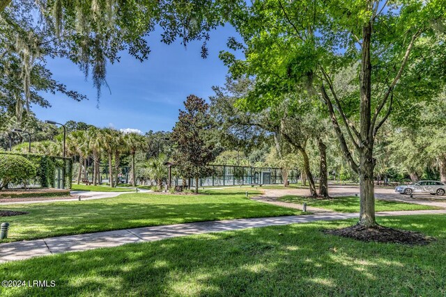 view of property's community featuring a yard