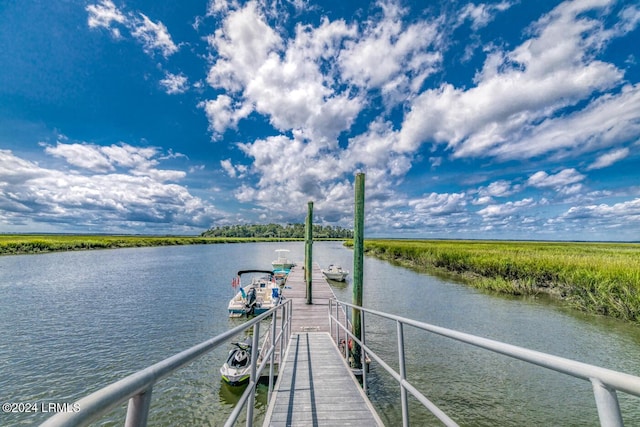 dock area with a water view