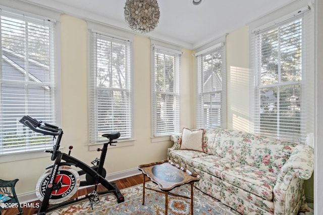 interior space featuring baseboards and wood finished floors