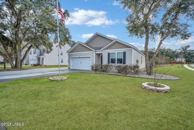 4888 Tidal Walk Ln, Beaufort, SC 29907 - view of front of house with concrete driveway, an attached garage, and a front lawn