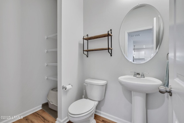 bathroom with sink, wood-type flooring, and toilet