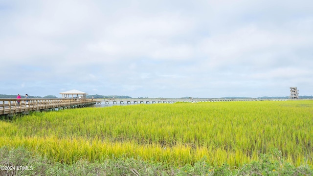 view of yard with a water view